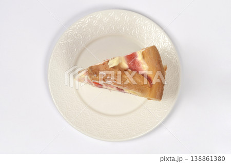 Top View of Karpatka Cake Slice with Strawberries Top View of Karpatka Cake Slice with Strawberries 138861380