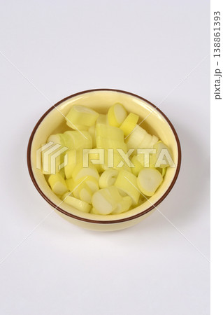 Chopped Spring Onions in a Ceramic Bowl Chopped Spring Onions in a Ceramic Bowl 138861393