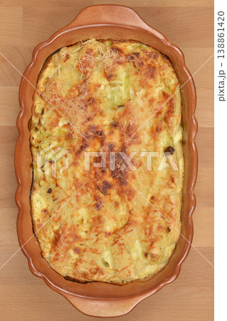 Baked Leek Gratin in Ceramic Dish Baked Leek Gratin in Ceramic Dish 138861420