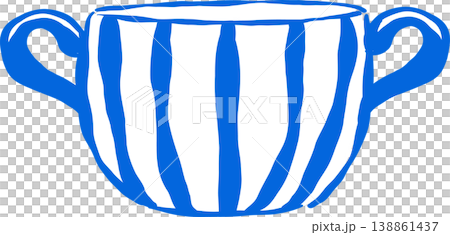 Blue Stripes Preppy Cup Outline Whimsical Hand Drawn Blue Stripes Preppy Cup Outline Whimsical Hand Drawn 138861437