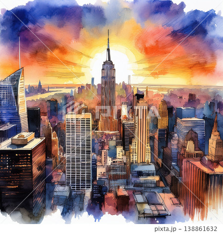 New york city skyline at vibrant sunset New york city skyline at vibrant sunset 138861632
