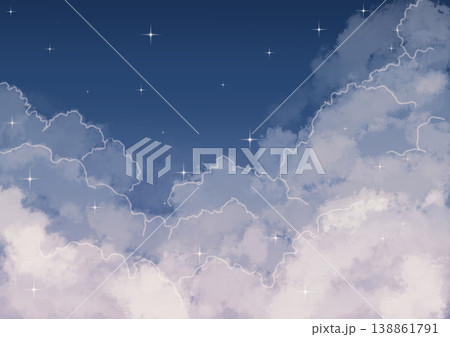 いろいろな時間帯のメルヘンな絵本のような星空と雲 いろいろな時間帯のメルヘンな絵本のような星空と雲 138861791
