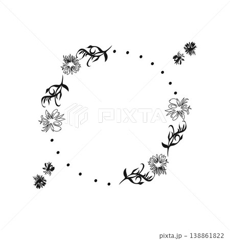 round circles with various flowers Circle floral frame. Decorative botanical round circles with various flowers, 138861822