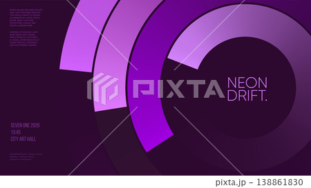 Purple neon circle event poster template with futuristic concentric rings and glossy radial shapes Purple neon circle event poster template with futuristic concentric rings and glossy radial shapes 138861830