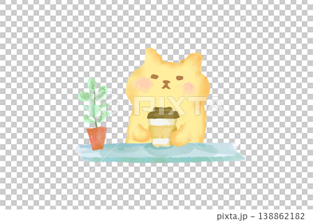 A cute watercolor illustration of a cat leisurely enjoying coffee. A cute watercolor illustration of a cat leisurely enjoying coffee. 138862182
