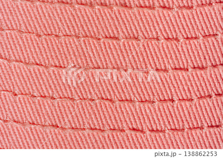 Pink ribbed fabric texture background with horizontal lines, textile close up 138862253