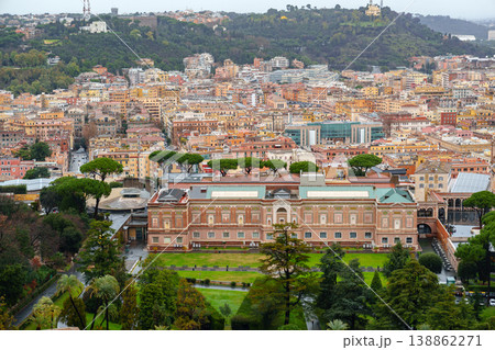 View of a historic building and cityscape in Rome during cloudy weather View of a historic building and cityscape in Rome during cloudy weather 138862271