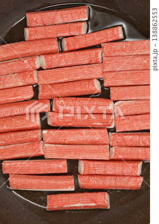Crab Sticks Frying in a Pan Crab Sticks Frying in a Pan 138862553