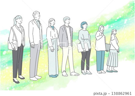 スタートアップのイメージイラストービジネスパーソンー明るい未来を夢見る男女ー抽象的な背景イラスト素材 138862961