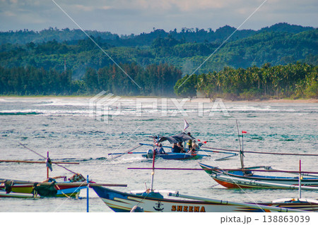 The beautiful aerial view of the morning on the beach with blue sea water in Kaur, Bengkulu, Indonesia 138863039