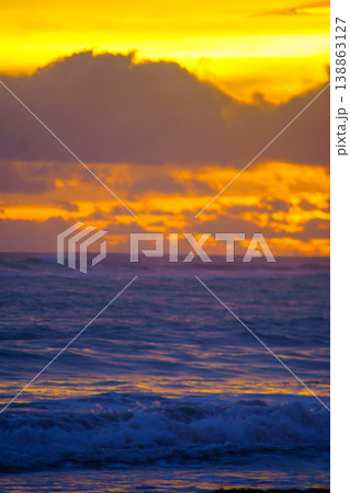 The beautiful aerial view of the morning on the beach with blue sea water in Kaur, Bengkulu, Indonesia The beautiful aerial view of the morning on the beach with blue sea water in Kaur, Bengkulu, Indonesia 138863127