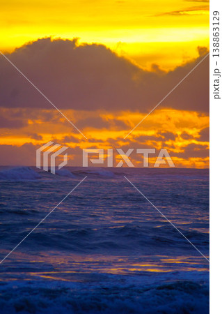 The beautiful aerial view of the morning on the beach with blue sea water in Kaur, Bengkulu, Indonesia 138863129