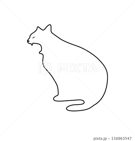 あくびするネコ　ゆるいネコのシンプル線画イラスト 138863547