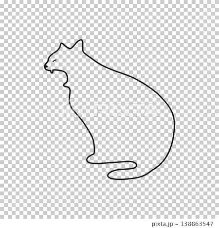 一隻打哈欠的貓－一幅描繪放鬆貓咪的簡單線條插畫。 138863547