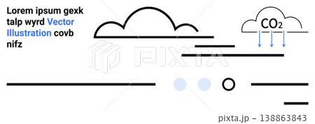 Climate change, environmental awareness, CO2 emissions, air pollution, sustainability, global warming. Minimalistic clouds with CO2 text and abstract lines. Climate change and environmental awareness Climate change, environmental awareness, CO2 emissions, air pollution, sustainability, global warming. Minimalistic clouds with CO2 text and abstract lines. Climate change and environmental awareness 138863843
