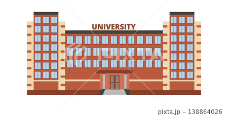 Brick university building with symmetrical architecture central entrance and many windows Brick university building with symmetrical architecture central entrance and many windows 138864026