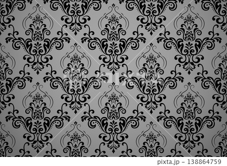 Floral pattern. Seamless vector background. Vintage wallpaper in the Baroque style. Gray and black ornament for fabric, wallpaper, packaging. Ornate Damask flower illustration Floral pattern. Seamless vector background. Vintage wallpaper in the Baroque style. Gray and black ornament for fabric, wallpaper, packaging. Ornate Damask flower illustration 138864759