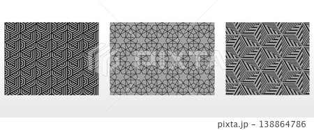Geometric set of seamless black and gray patterns. Simple vector graphics 138864786