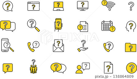 クエスチョン・疑問・考えに関する線画アイコンカラー 138864809