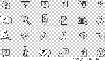 Line art icons related to questions, doubts, and thoughts. 138864810
