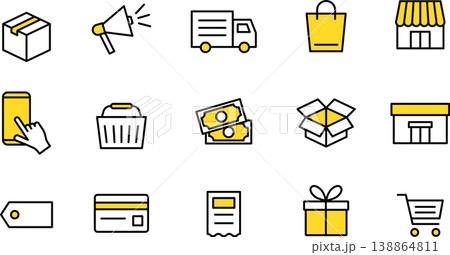 ショッピング・オンラインショッピングの編集可能な線画アイコンセットカラー 138864811