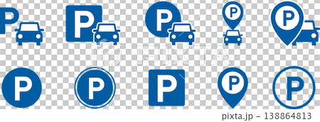 Parking lot/road signs and car icon (blue) 138864813