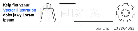 E-commerce, retail, technology, business innovation, process automation, visual communication. Minimalist shopping bag and gear icon design. E-commerce and retail concept 138864983