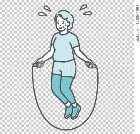 An illustration of a chubby senior woman struggling to jump rope. An illustration of a chubby senior woman struggling to jump rope. 138864997