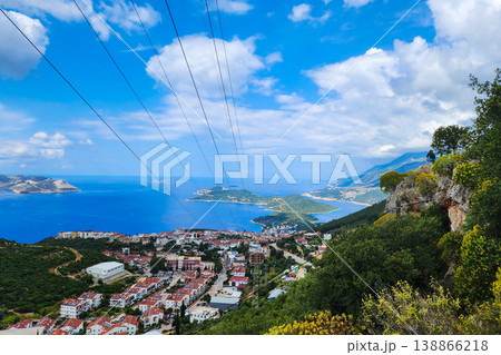Panoramic top view of seaside resort city of Kas in Turkey. Panoramic top view of seaside resort city of Kas in Turkey. 138866218