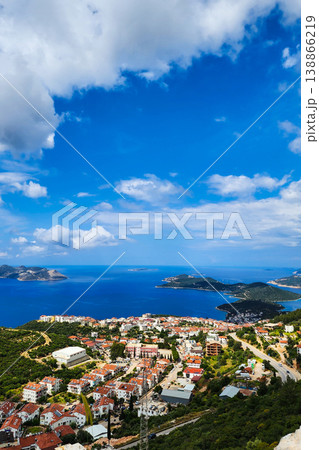 Panoramic top view of seaside resort city of Kas in Turkey. 138866219