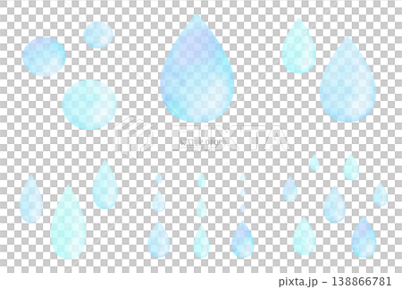 水彩風しずくと水滴のイラスト素材セット 水彩風しずくと水滴のイラスト素材セット 138866781
