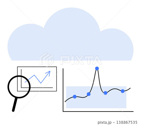 Data analytics, cloud storage, business growth, technology trends, market insights, investment planning. Blue cloud, trending graph magnified data points. Data analytics and cloud storage concept Data analytics, cloud storage, business growth, technology trends, market insights, investment planning. Blue cloud, trending graph magnified data points. Data analytics and cloud storage concept 138867535