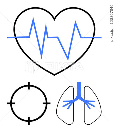 Healthcare, diagnostics, respiratory health, cardiology, precision medicine, medical visualization. Heartbeat within heart, lungs outline and target symbol. Healthcare and diagnostics concepts Healthcare, diagnostics, respiratory health, cardiology, precision medicine, medical visualization. Heartbeat within heart, lungs outline and target symbol. Healthcare and diagnostics concepts 138867846