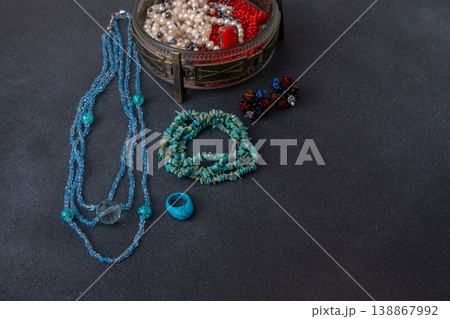 Beads bracelet ring made of turquoise. Jewelry made from natural materials 138867992