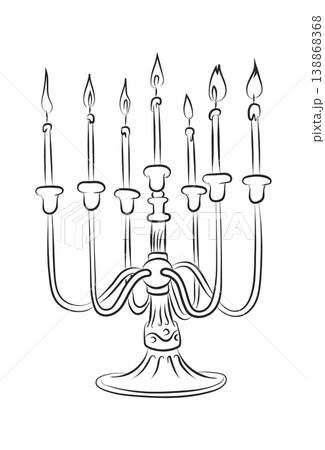 Candelabrum With Burning Candles Line Art 138868368