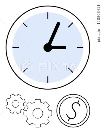 Time management, financial planning, productivity, efficiency, business strategy, workflow. Clock with gears and dollar symbol. Time management and financial planning concepts Time management, financial planning, productivity, efficiency, business strategy, workflow. Clock with gears and dollar symbol. Time management and financial planning concepts 138868411