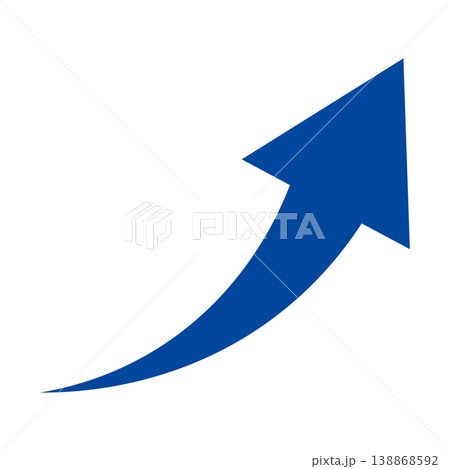 右肩上がりのシンプルな青い矢印イラスト 白背景 138868592
