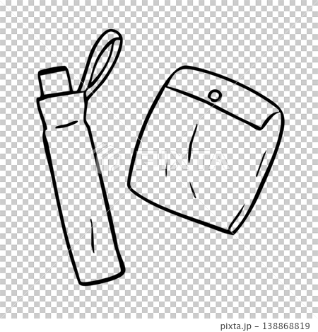 Folding umbrella and raincoat - line drawing Folding umbrella and raincoat - line drawing 138868819