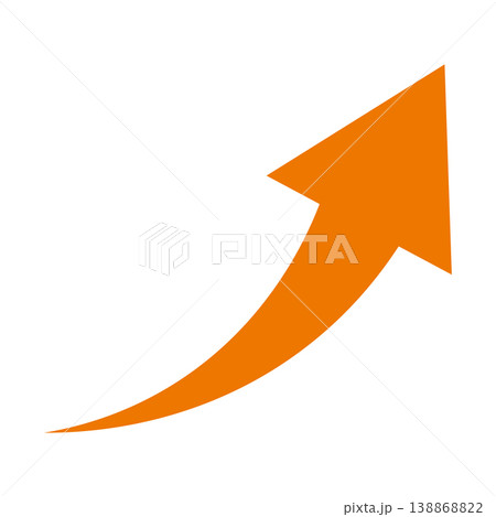右肩上がりのシンプルなオレンジの矢印イラスト 白背景 138868822