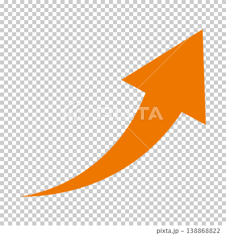 右肩上がりのシンプルなオレンジの矢印イラスト 白背景 138868822