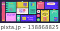 Colorful girly sticky notes and planner dashboard. Fun cartoon hand drawn memos with self love quotes, task lists and goals on dark background. Cute vector template for digital planner and bullet 138868825