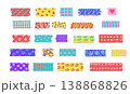 Colorful washi tape strips set with hand drawn patterns. Cute girly masking tape stickers with dots, stripes, flowers and abstract doodles. Vector decorative adhesive labels for planner, scrapbook and 138868826