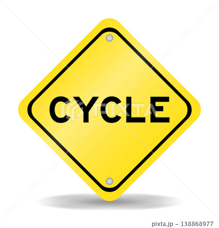 Yellow color transportation sign with word cycle on white background Yellow color transportation sign with word cycle on white background 138868977