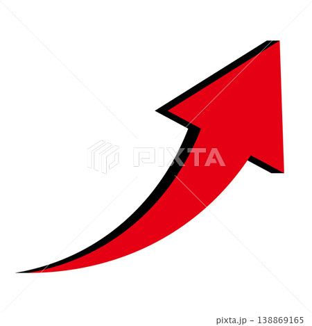 右肩上がりのシンプルな赤矢印のイラスト 白背景 138869165