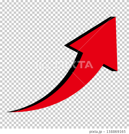 右肩上がりのシンプルな赤矢印のイラスト 白背景 138869165