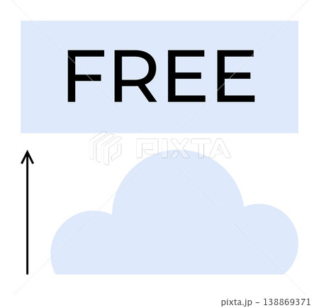 Technology, data storage, cloud computing, digital services, information sharing, internet usage. Blue cloud shape with upward arrow and text Free. Technology and data storage ion Technology, data storage, cloud computing, digital services, information sharing, internet usage. Blue cloud shape with upward arrow and text Free. Technology and data storage ion 138869371