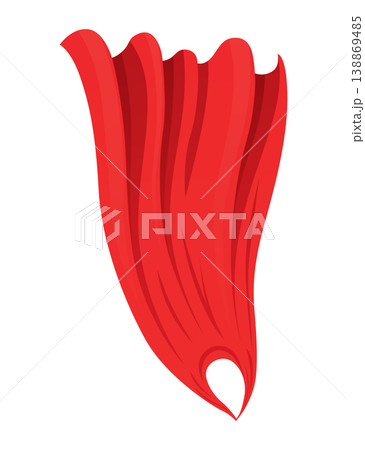 Superhero red cape in front view. Scarlet fabric silk cloak. Mantle costume or cover cartoon vector illustration 138869485