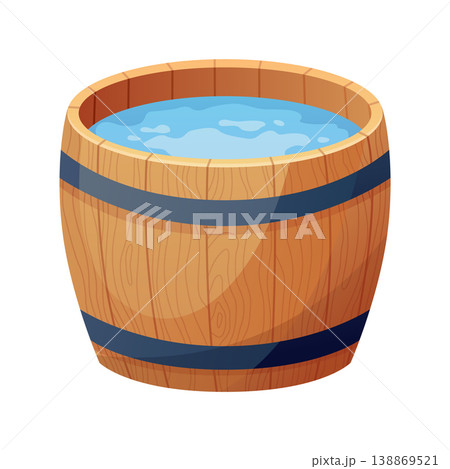 Wooden bath. Wood tub, cartoon rustic water bath barrel for public sauna traditional banya or onsen japanese hot spring, wellness relaxing bathtub basin neat vector illustration of tub bath wooden Wooden bath. Wood tub, cartoon rustic water bath barrel for public sauna traditional banya or onsen japanese hot spring, wellness relaxing bathtub basin neat vector illustration of tub bath wooden 138869521