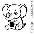 Sleepy tender baby elephant holding warm cup in soft clinic corner, gentle eyes full of care, bandaged toy nearby, soothing milk steam, comforting caregiver scene, compassionate mood 138869545