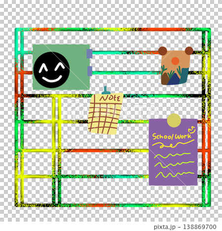Colorful Grid Organizer with Sticky Notes, Aesthetic Task Management Illustration 138869700
